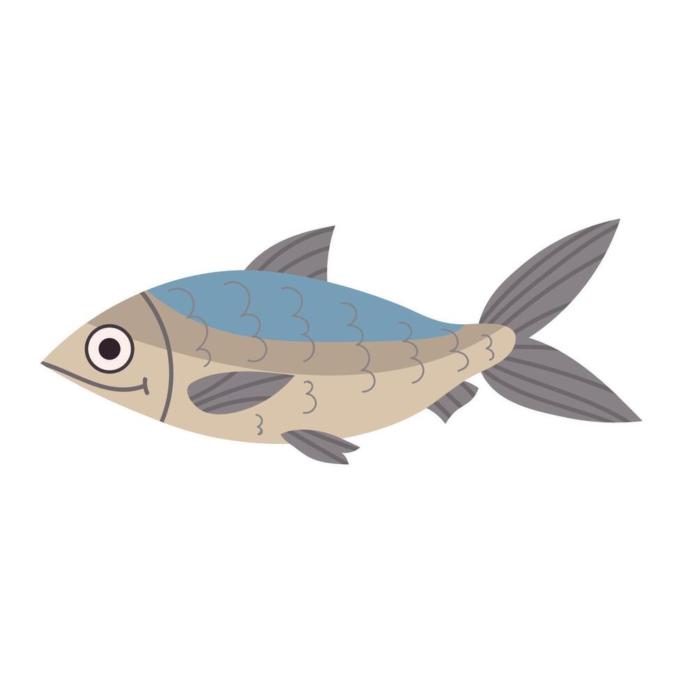 Cartoon fish in flat style isolated on white background. Hiking food. vector