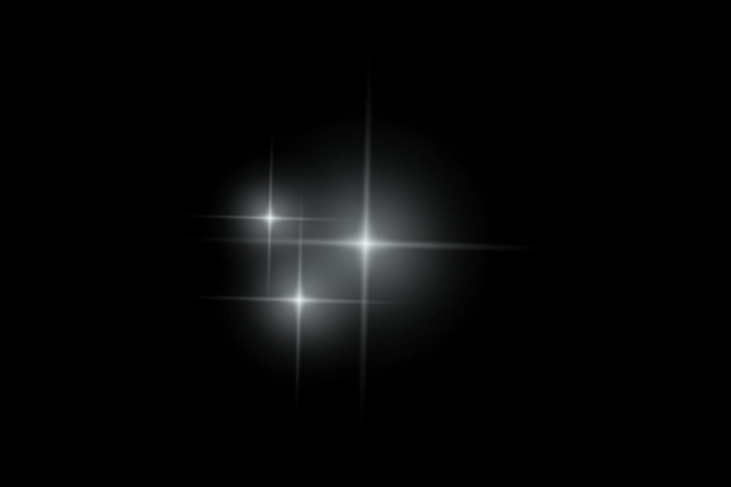 Silver sparkle lights, flashing lights, light effects, sunlight lens flare, glowing ray beams, sparkling starsicon on black background. vector