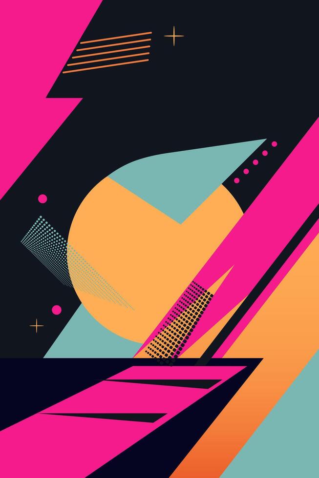 Abstract background and place for text. Trendy geometrical poster. Dark background and bright figures. Retro style. vector