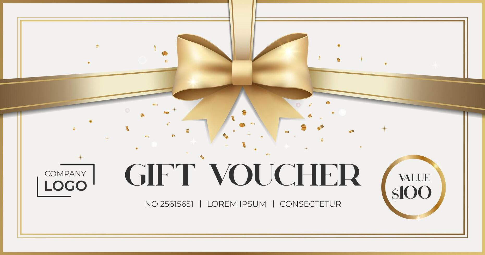 Luxury gift voucher. Stylish gift voucher with golden bow. Elegant template for gift card, coupon. Promo or flyer offer vector