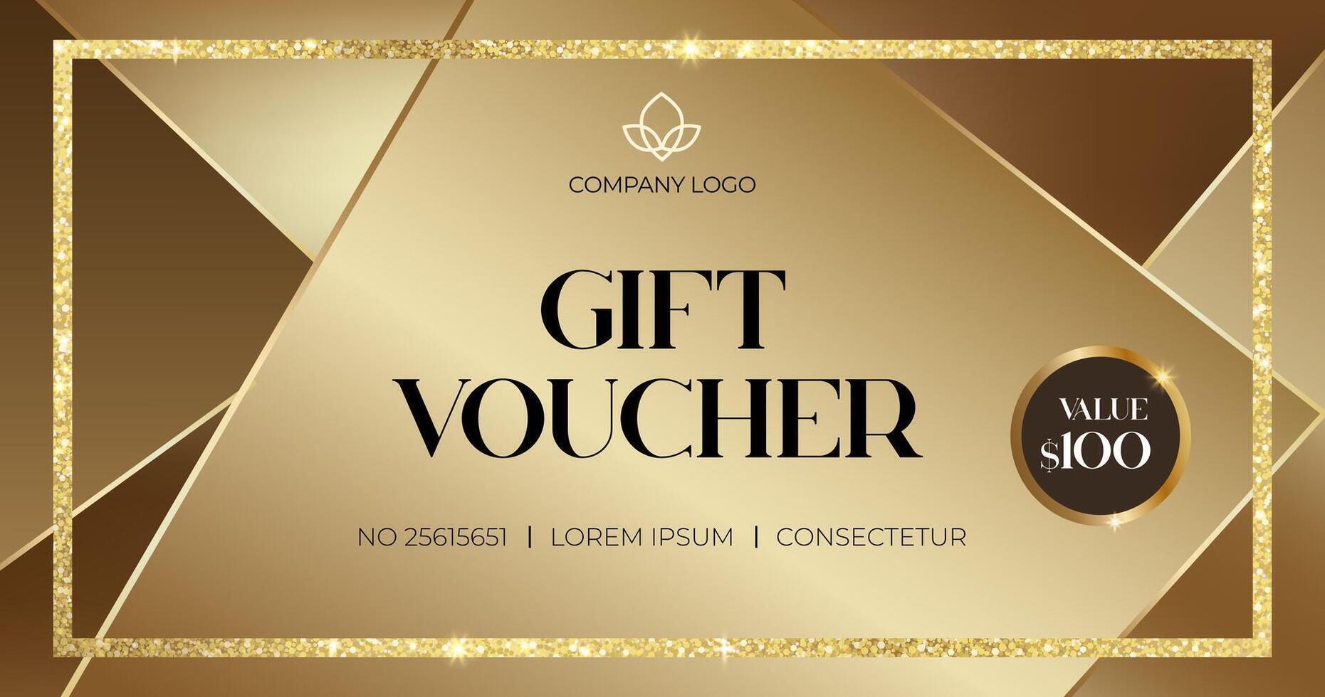Elegant gift voucher with golden elements. Luxury gift voucher. Template for gift card, coupon. Promo or flyer offer vector