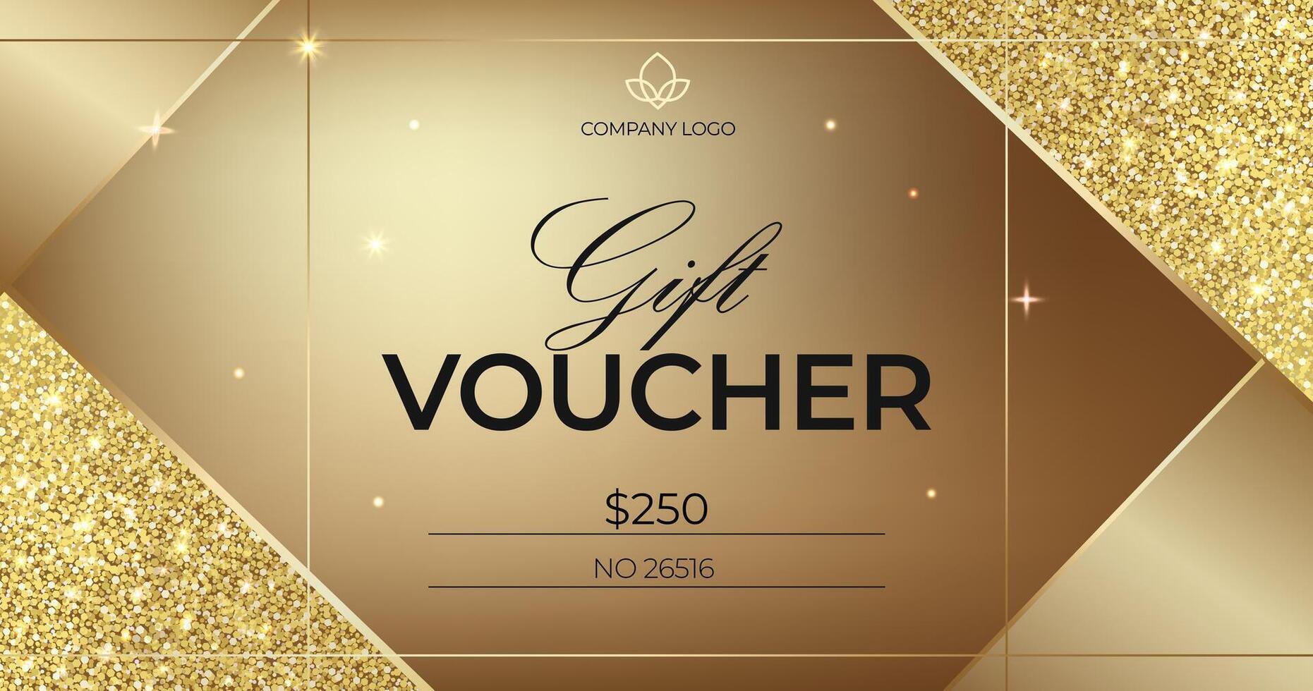 Luxury gift voucher. Elegant gift voucher with golden glitter. Template for gift card, coupon. Promo or flyer offer vector