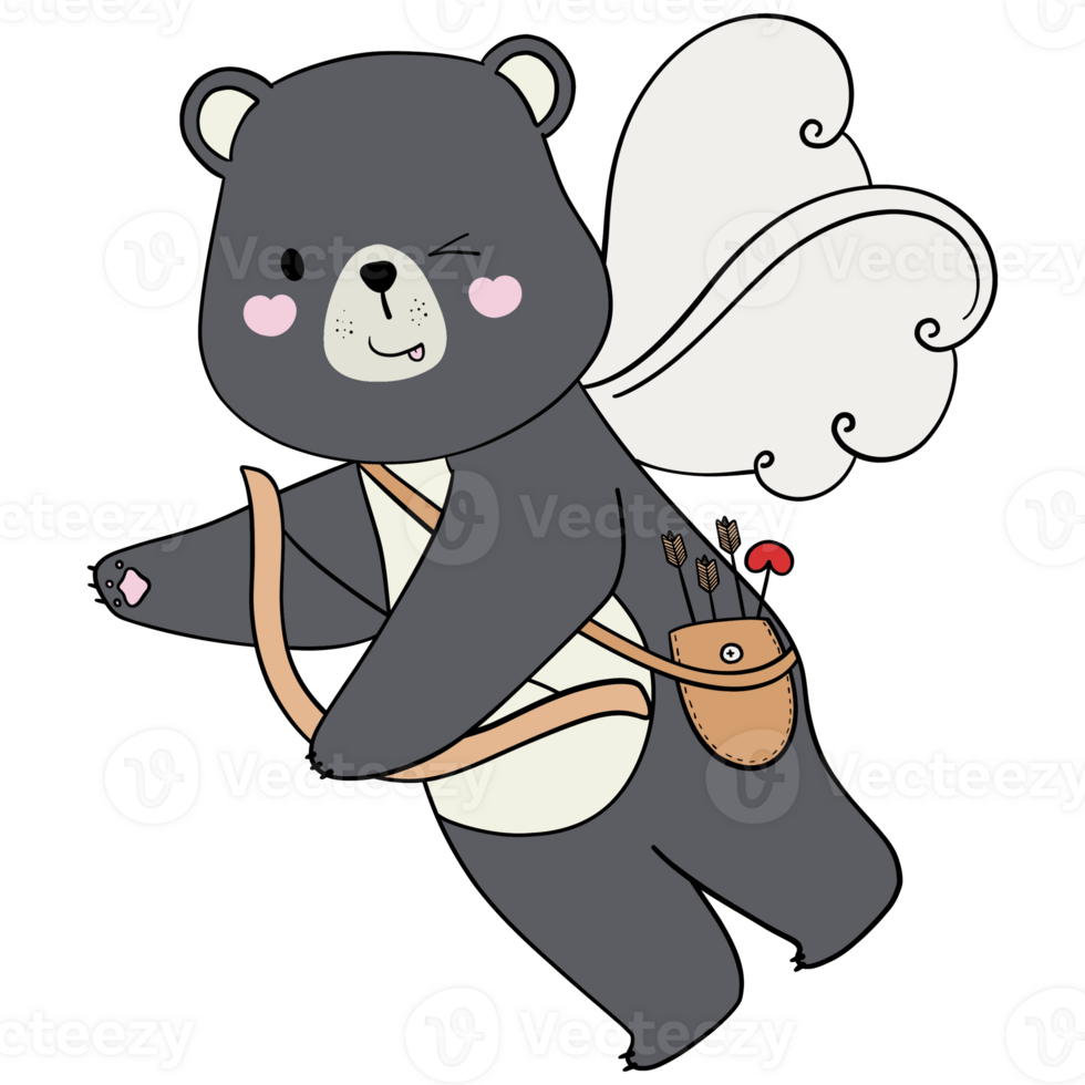 Valentine cute bear cartoon holding a cupid arrow with a heart, ideal for romantic and love-themed artwork png