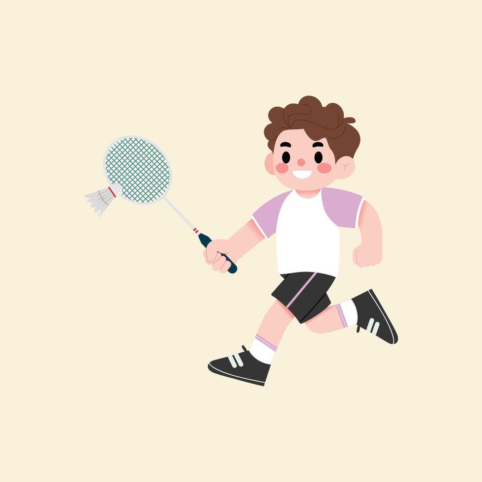 A cartoon boy playing badminton with a racket vector