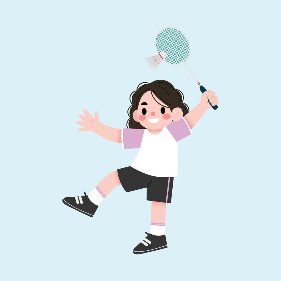 A cartoon girl playing badminton vector