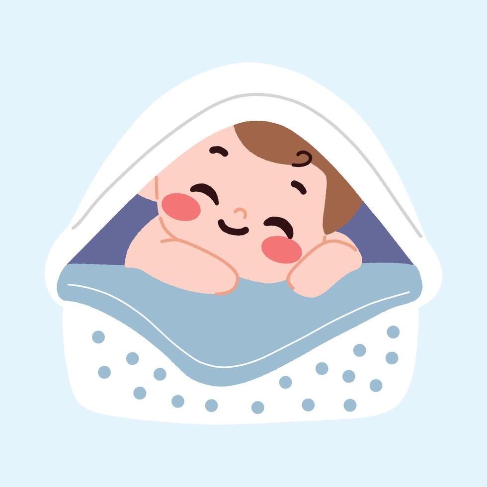 A baby sleeping in a blanket with a smile vector