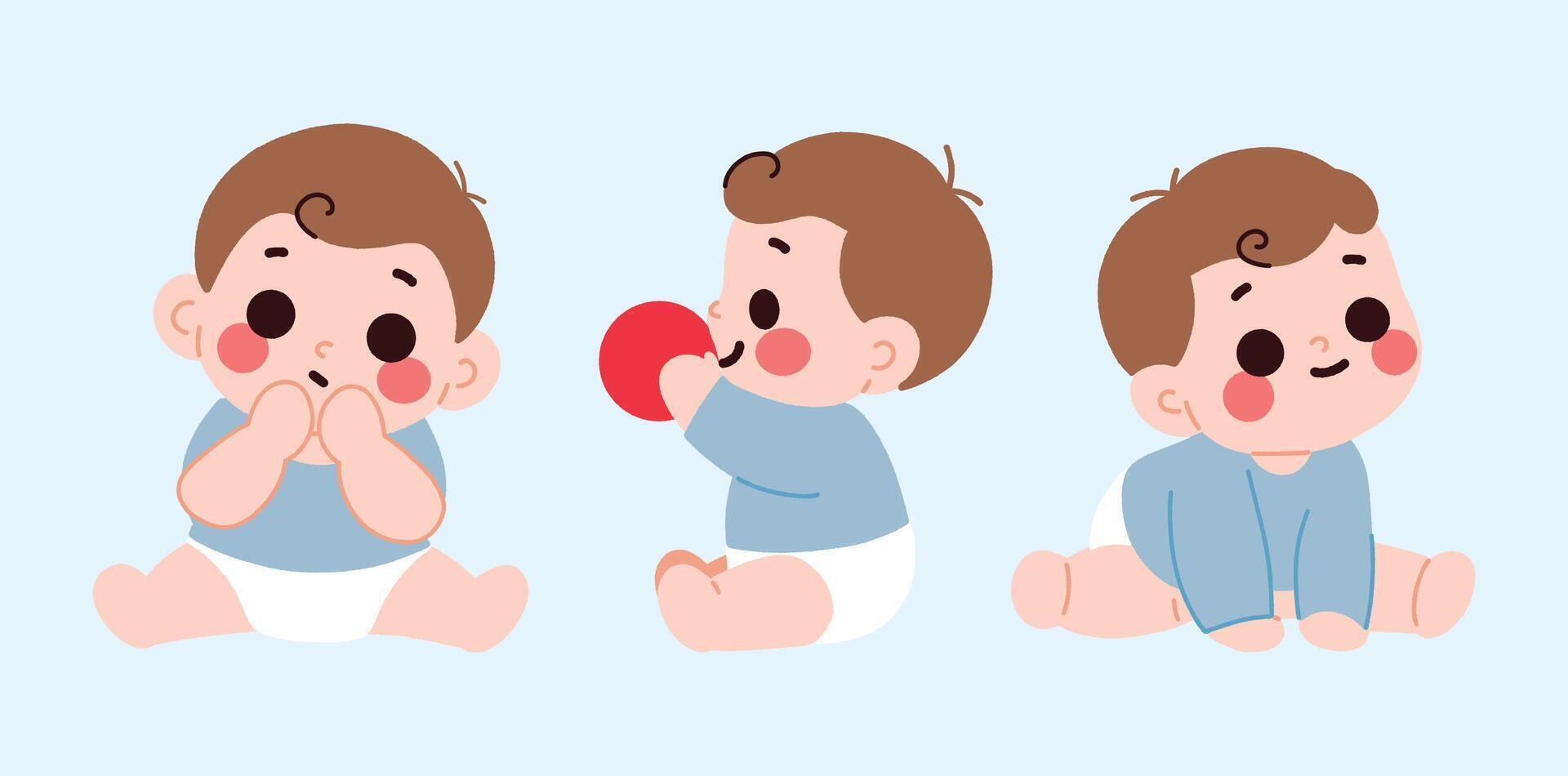 Three different baby poses with different expressions vector