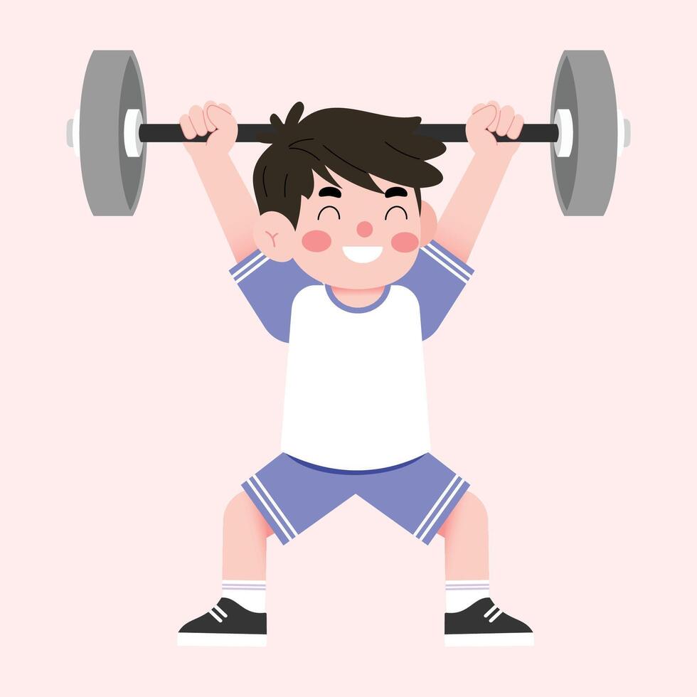 A boy lifting a barbell vector