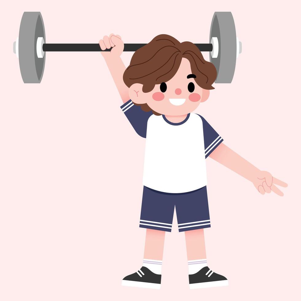 A boy holding a barbell in his hand vector