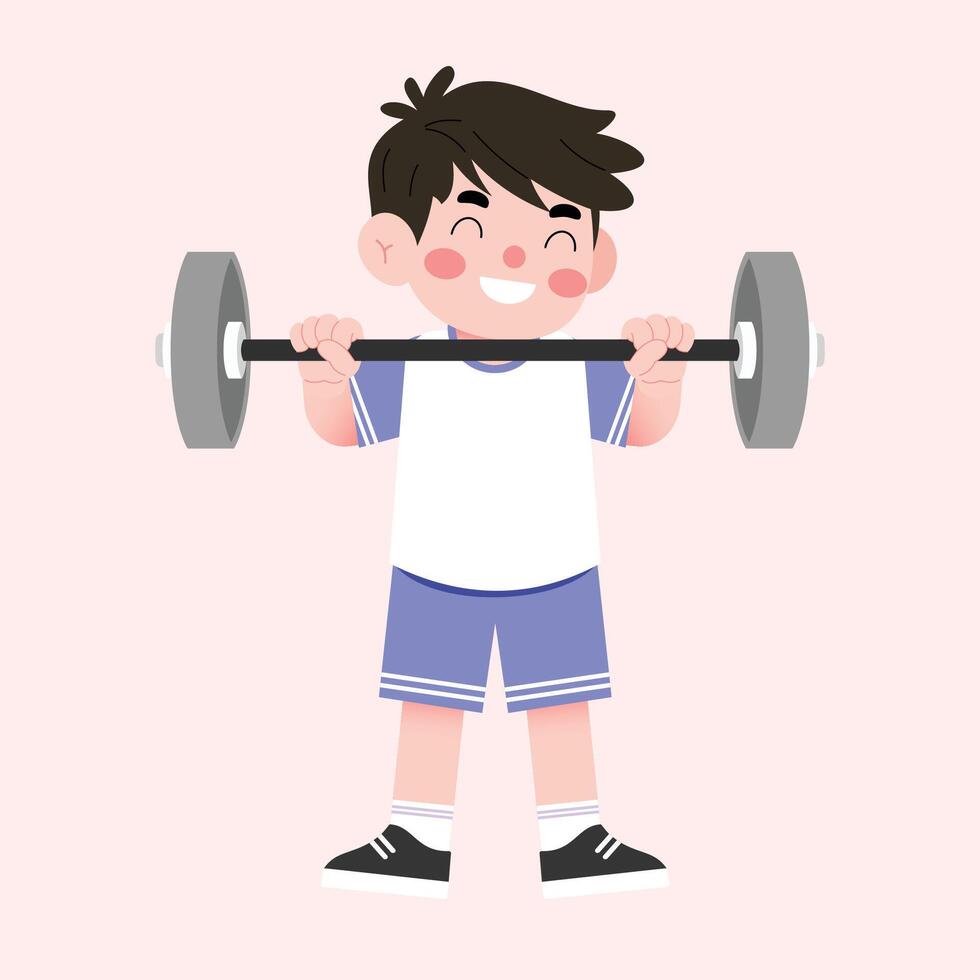 A boy is lifting a barbell vector