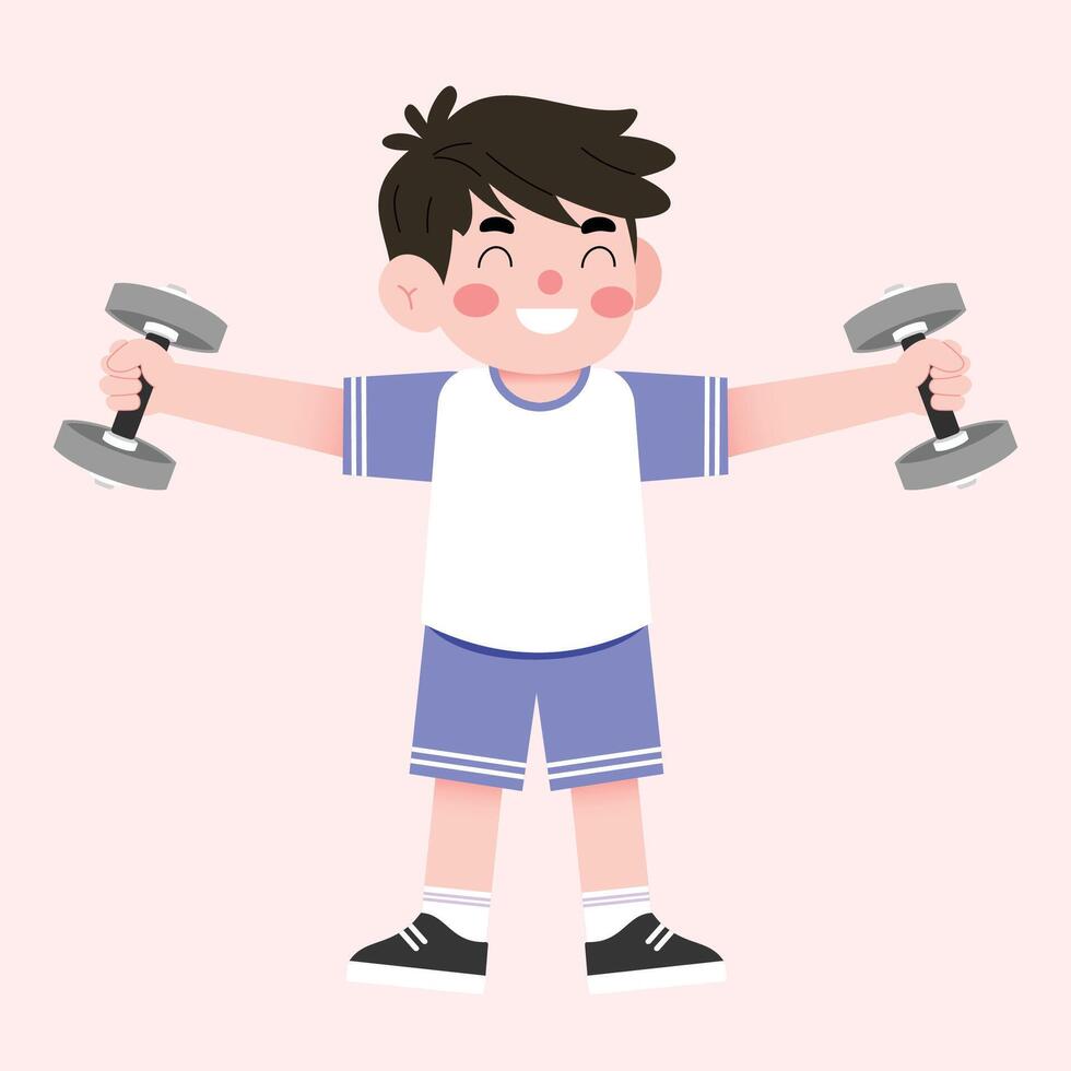 A boy holding two dumbbells vector