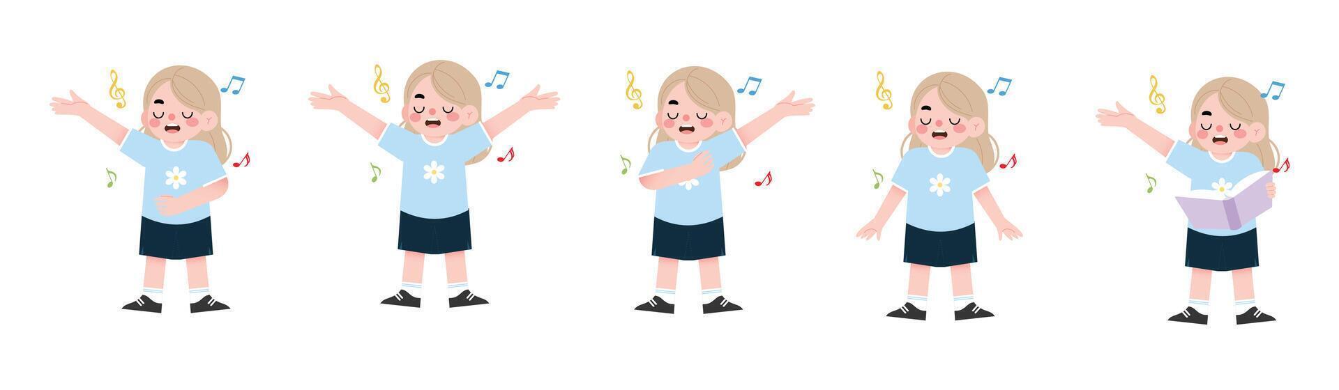 A cartoon girl in a school uniform is singing vector