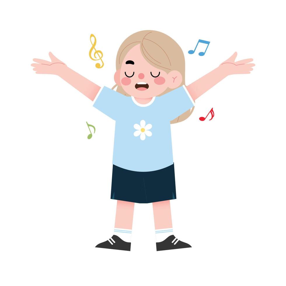 A girl with her arms outstretched and music notes flying around her vector