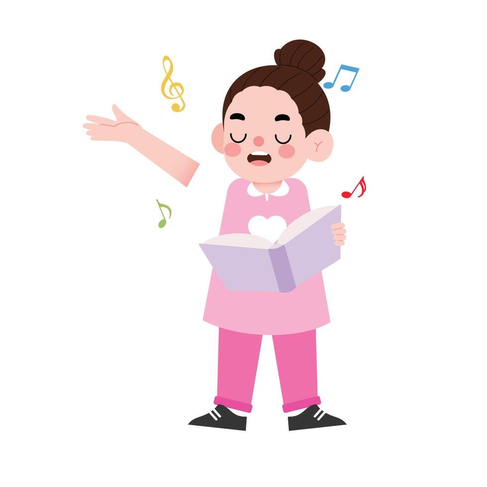 A girl is singing and holding a book vector