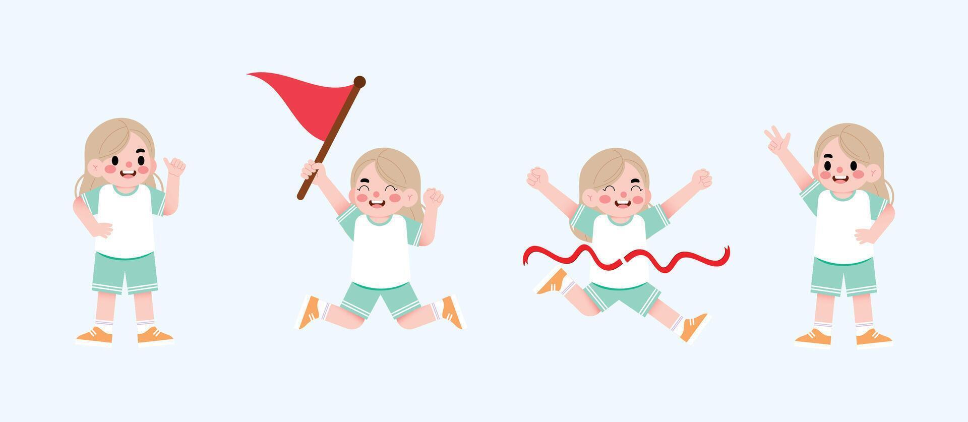 A cartoon girl holding a flag and jumping vector