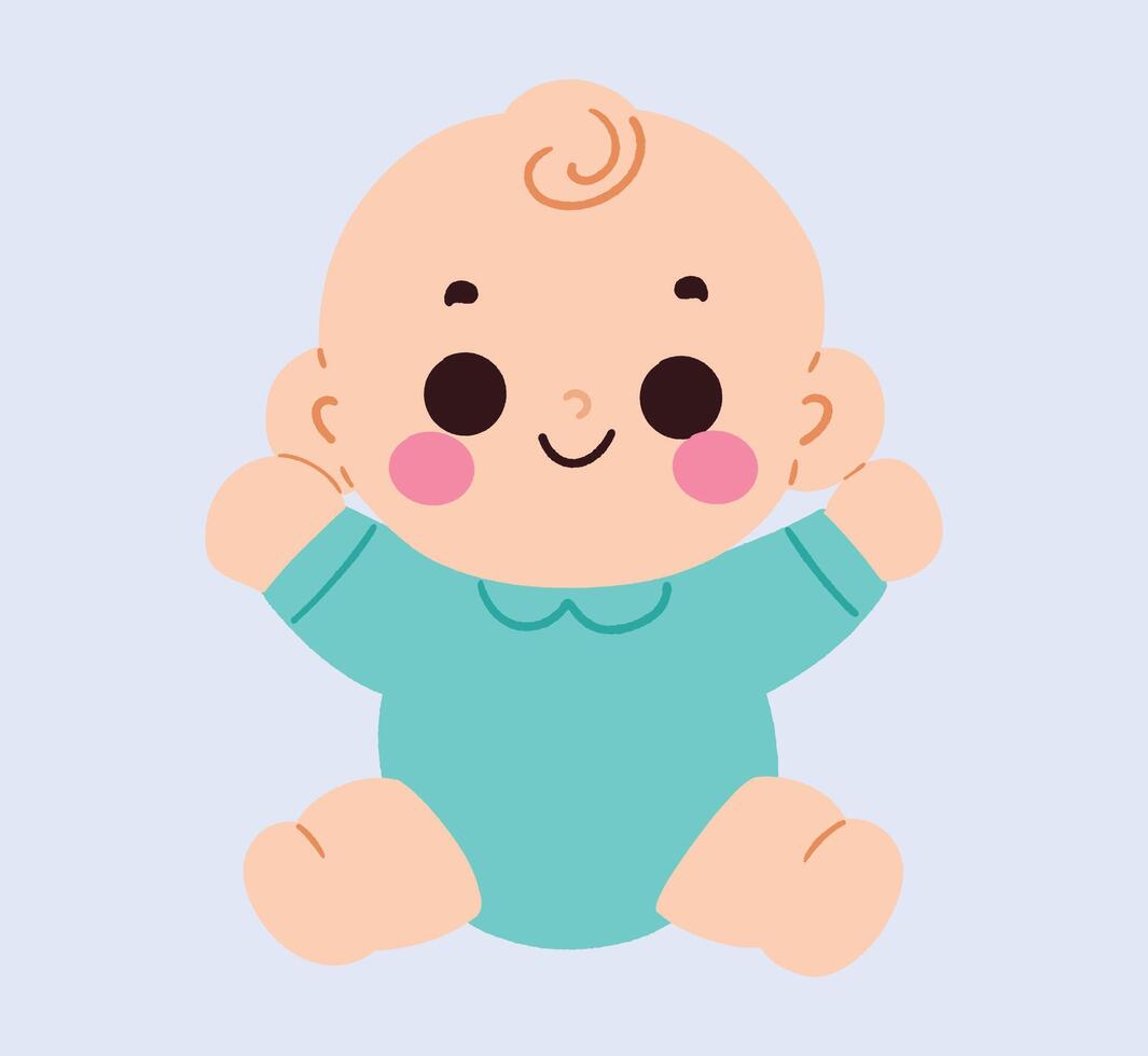 A cartoon baby with a blue shirt and pink cheeks vector