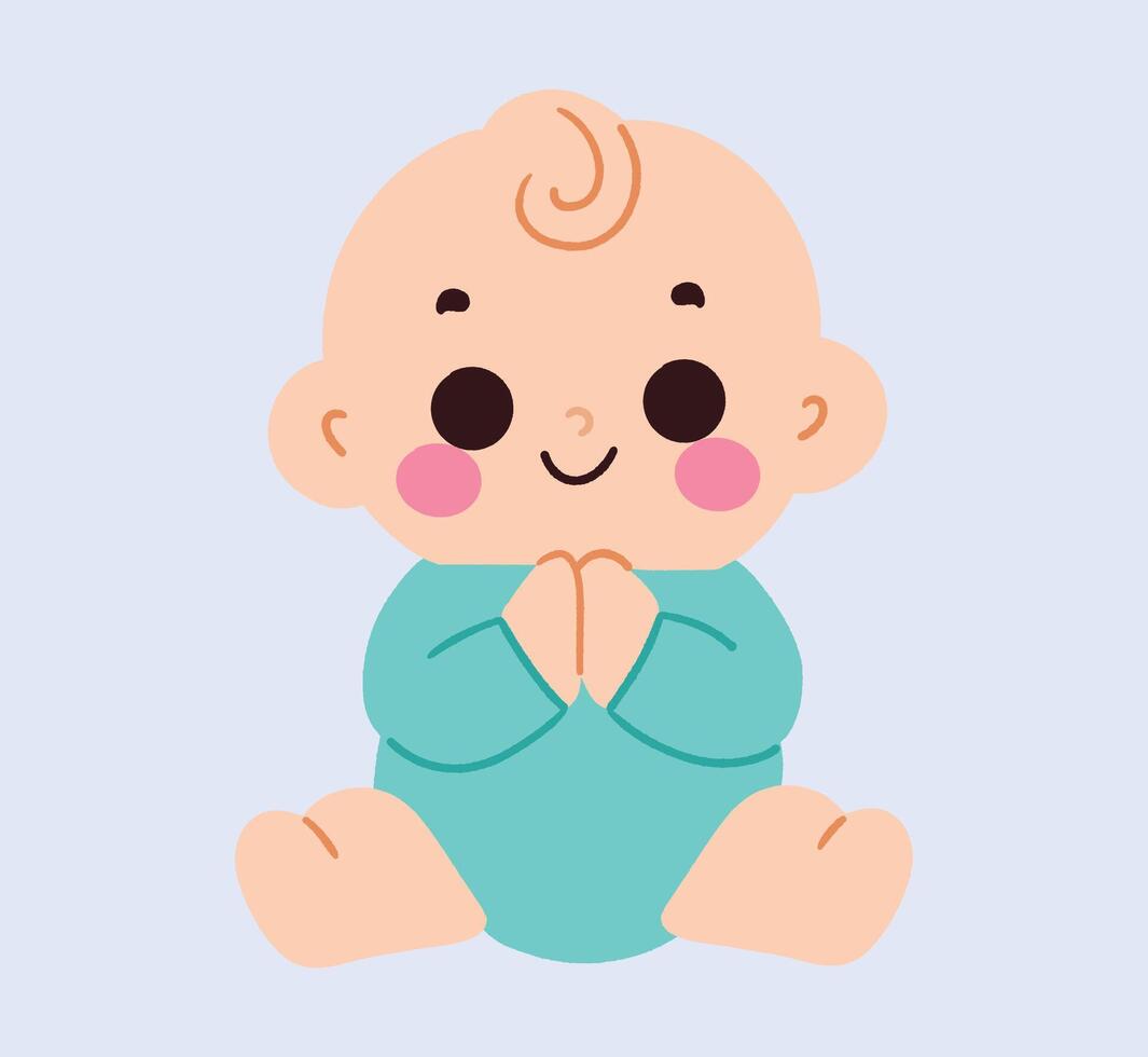 A cartoon baby sitting on the floor with its hands folded vector