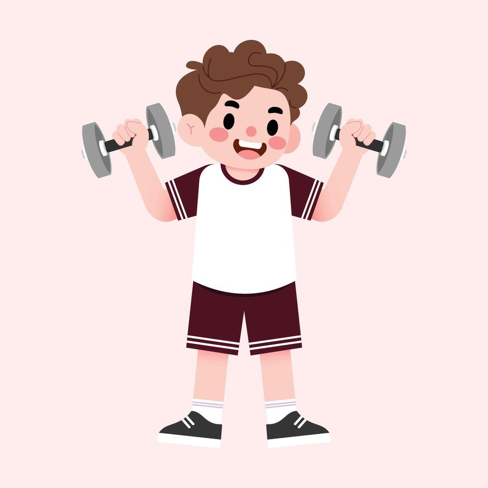 A boy is lifting weights with dumbbells vector