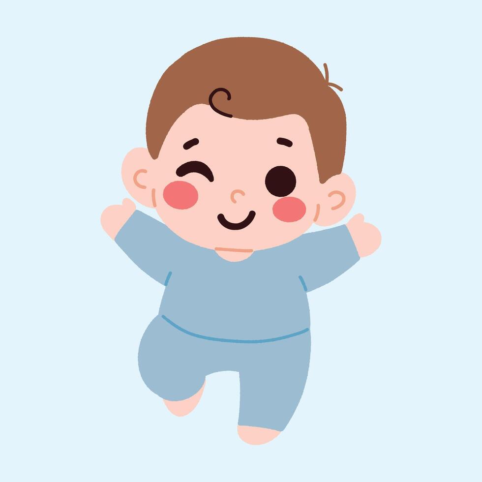 A cartoon baby in pajamas is jumping up and down vector