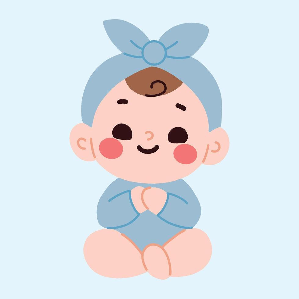 A cartoon baby with a bow on its head vector