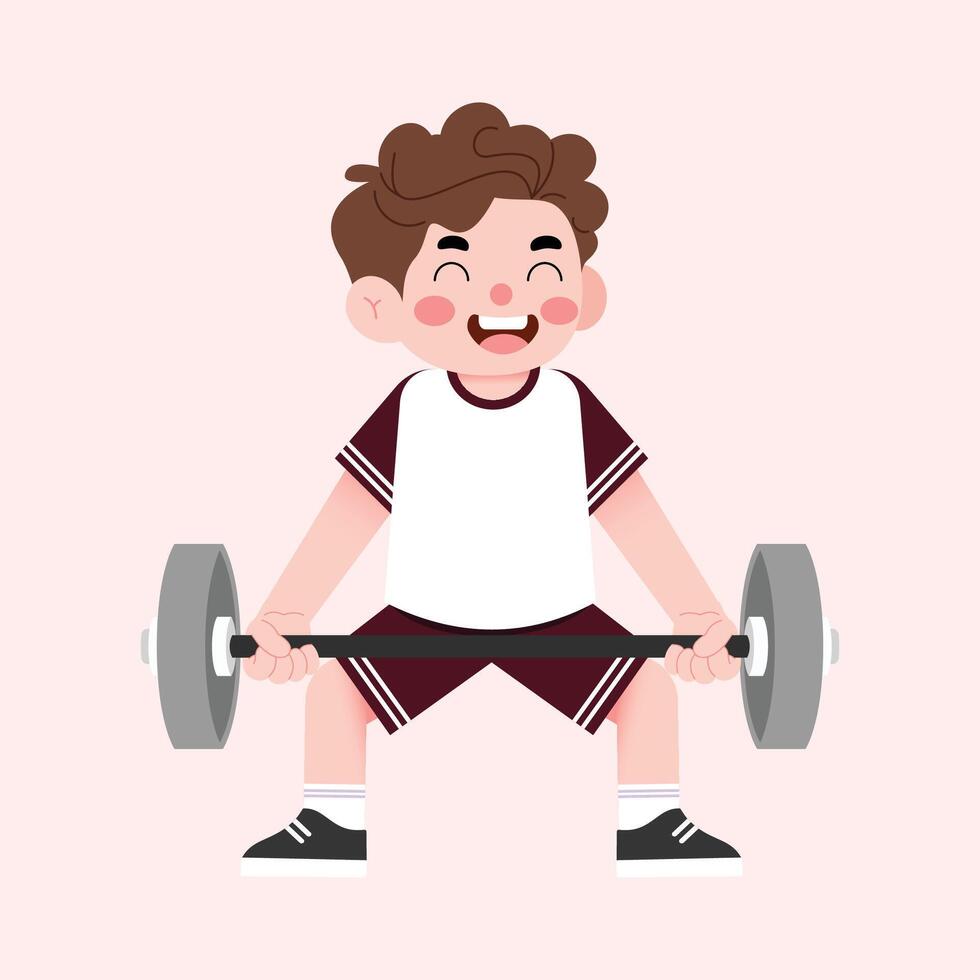 A cartoon boy lifting a barbell vector