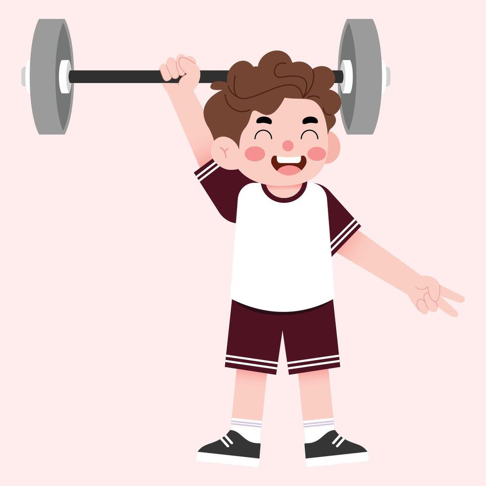 A boy holding a barbell in his hand vector