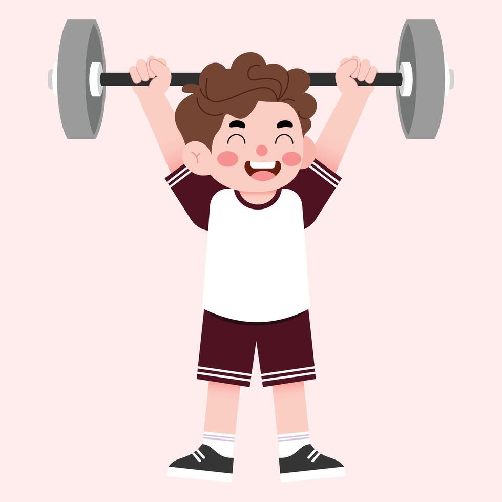 A boy lifting a barbell vector