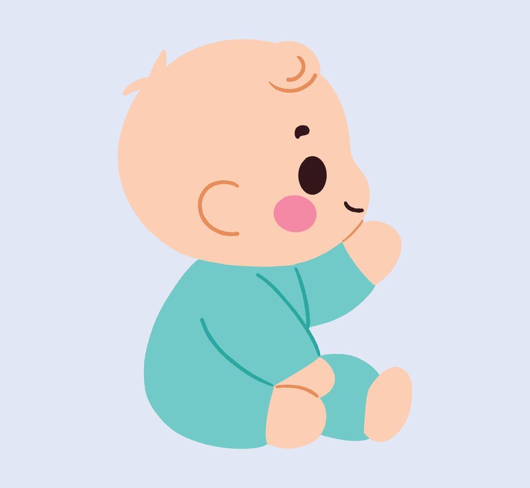 A cartoon baby sitting down with pink cheeks vector