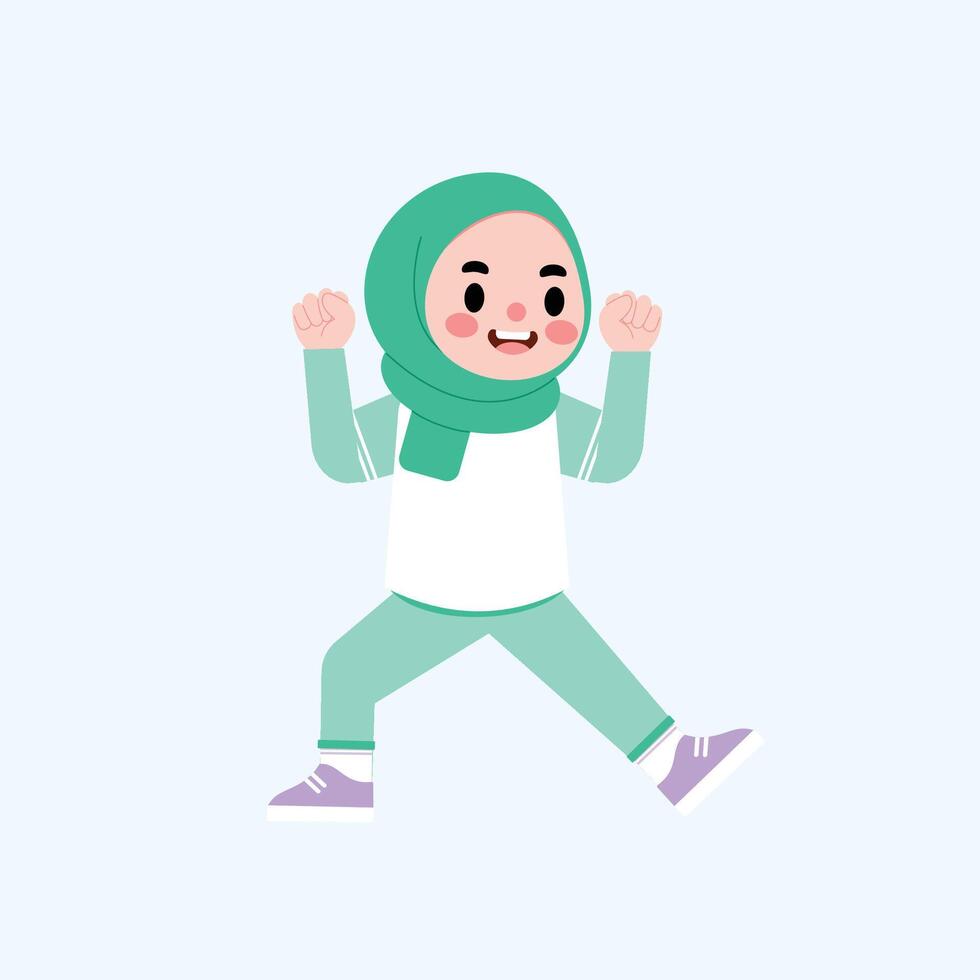A cartoon girl wearing a hijab and running vector