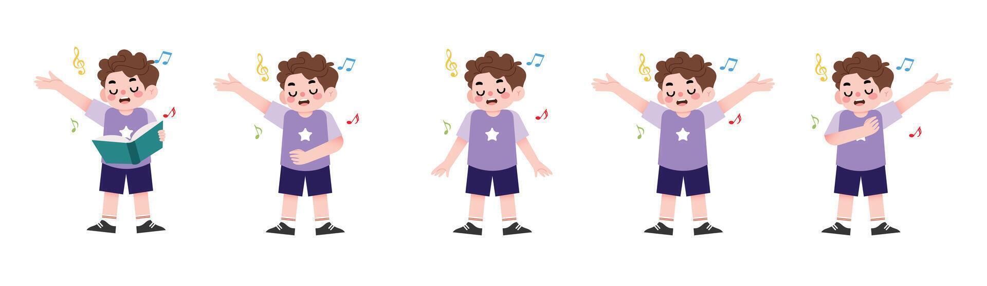 A cartoon boy with different poses and gestures vector