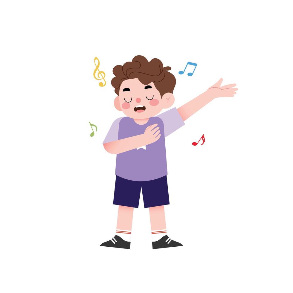 A boy is singing and waving his arms vector
