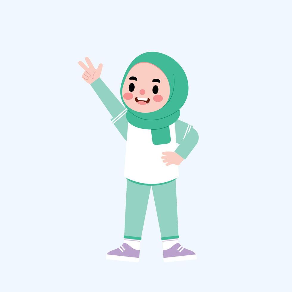 A cartoon girl wearing a hijab waving vector