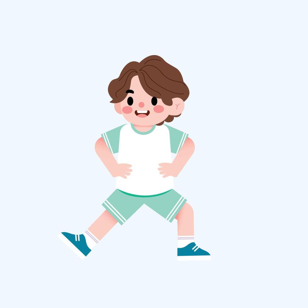 A cartoon boy in a white shirt and green shorts vector