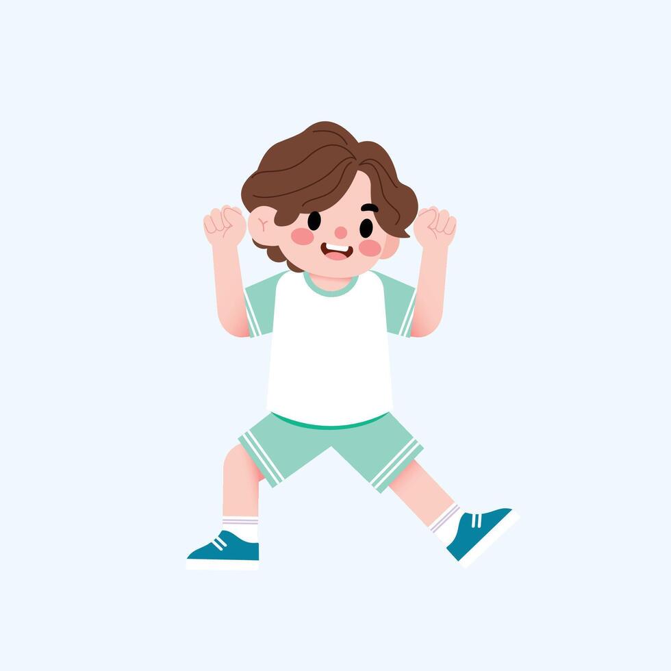 A cartoon boy is jumping and doing a fist pump vector