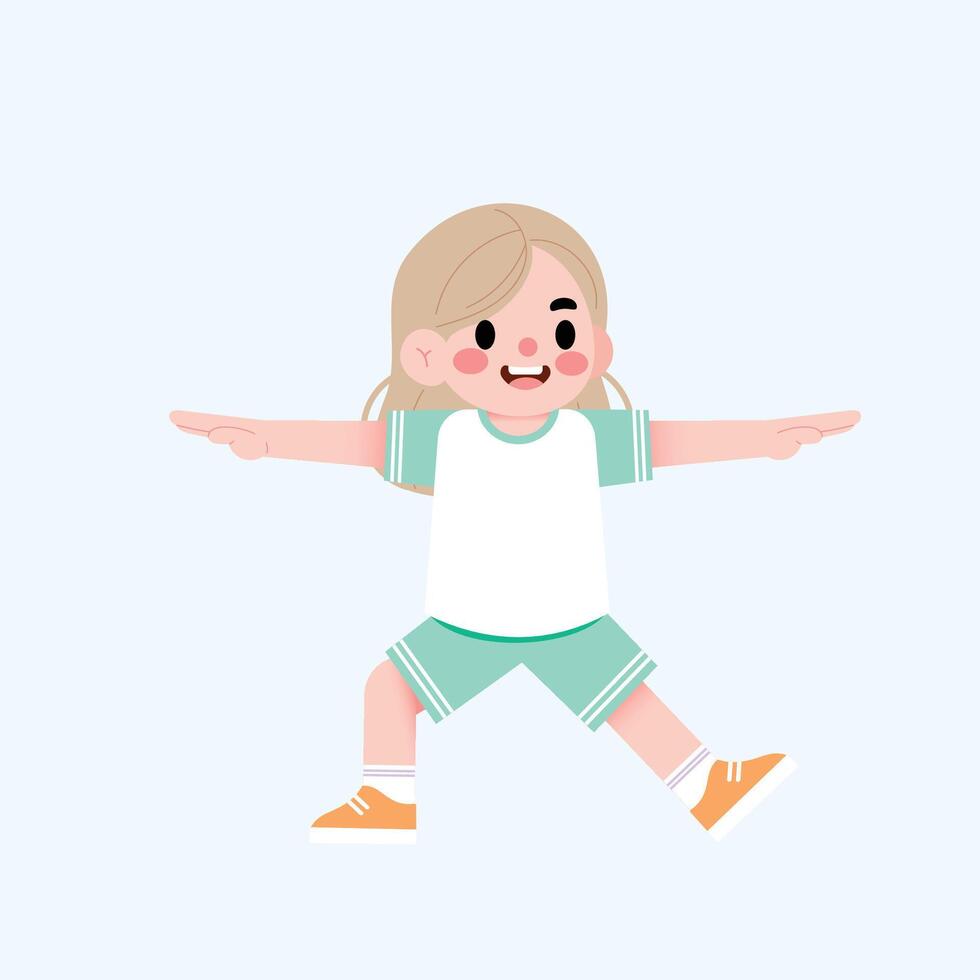 A cartoon girl in a t - shirt and shorts is doing a dance vector