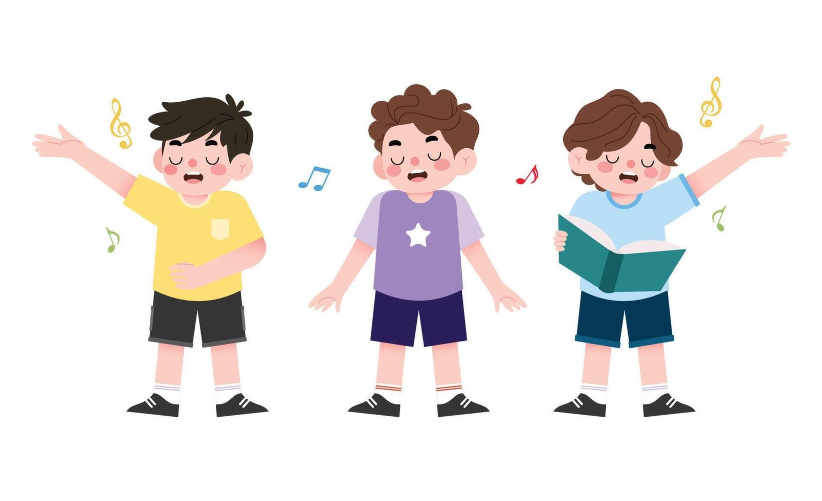 Three boys singing and holding books vector