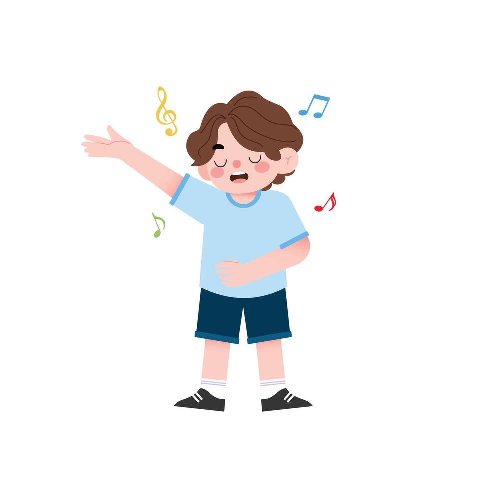 A boy is singing and waving his hands vector