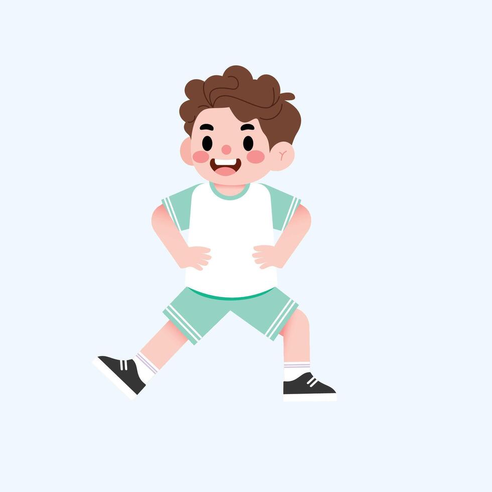 A boy in a white shirt and green shorts is running vector