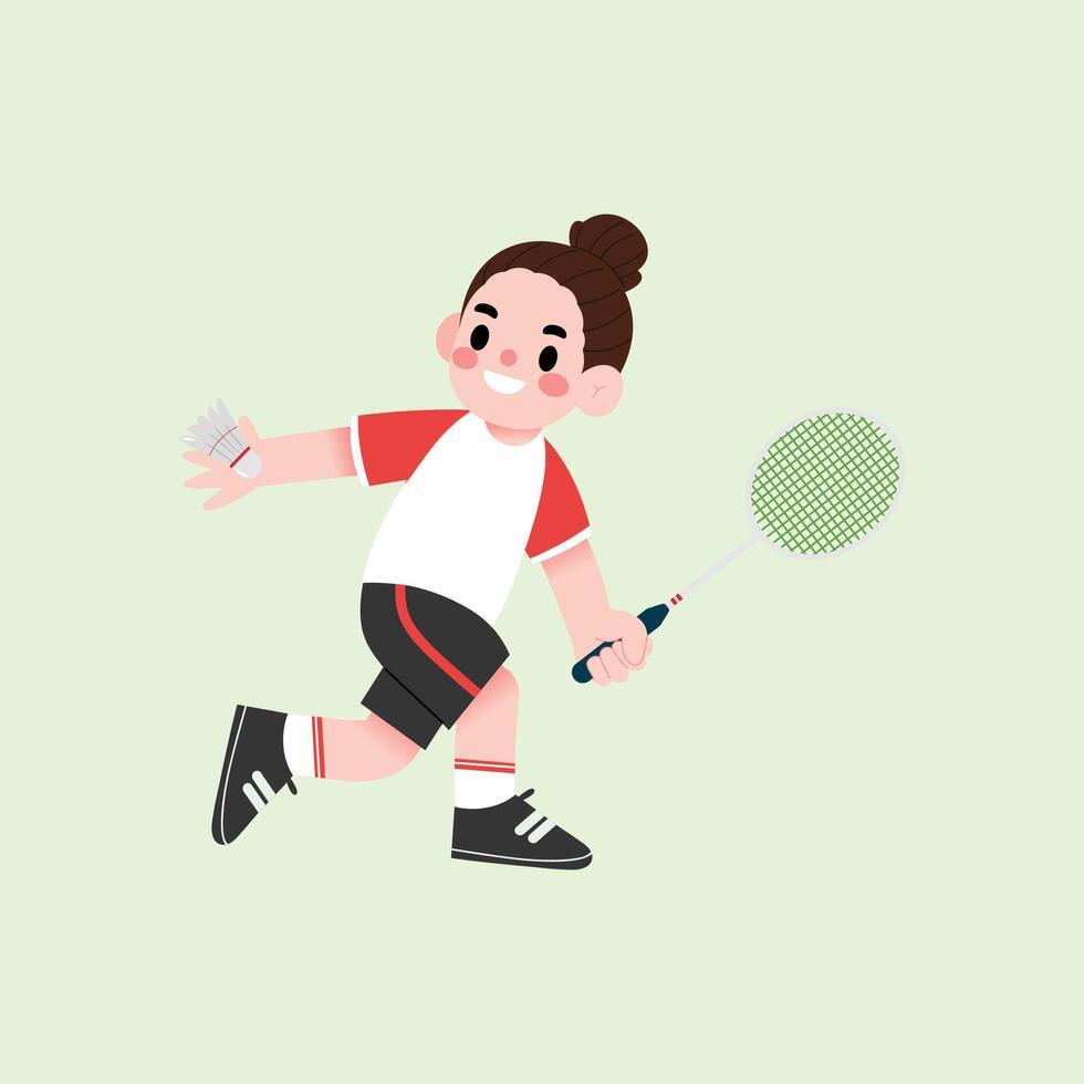 A cartoon girl playing badminton vector