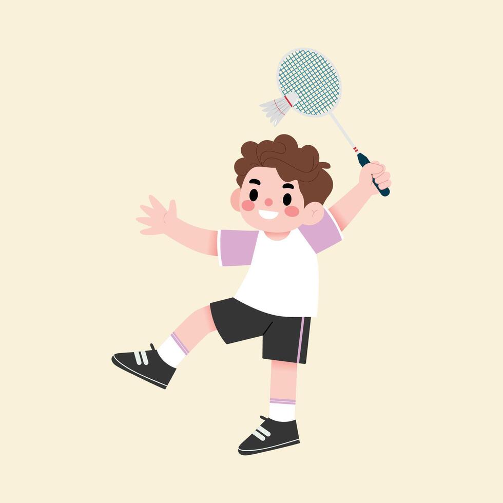 A cartoon boy playing badminton vector