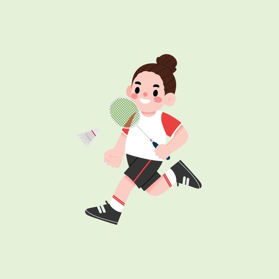 Illustration of a girl playing badminton vector