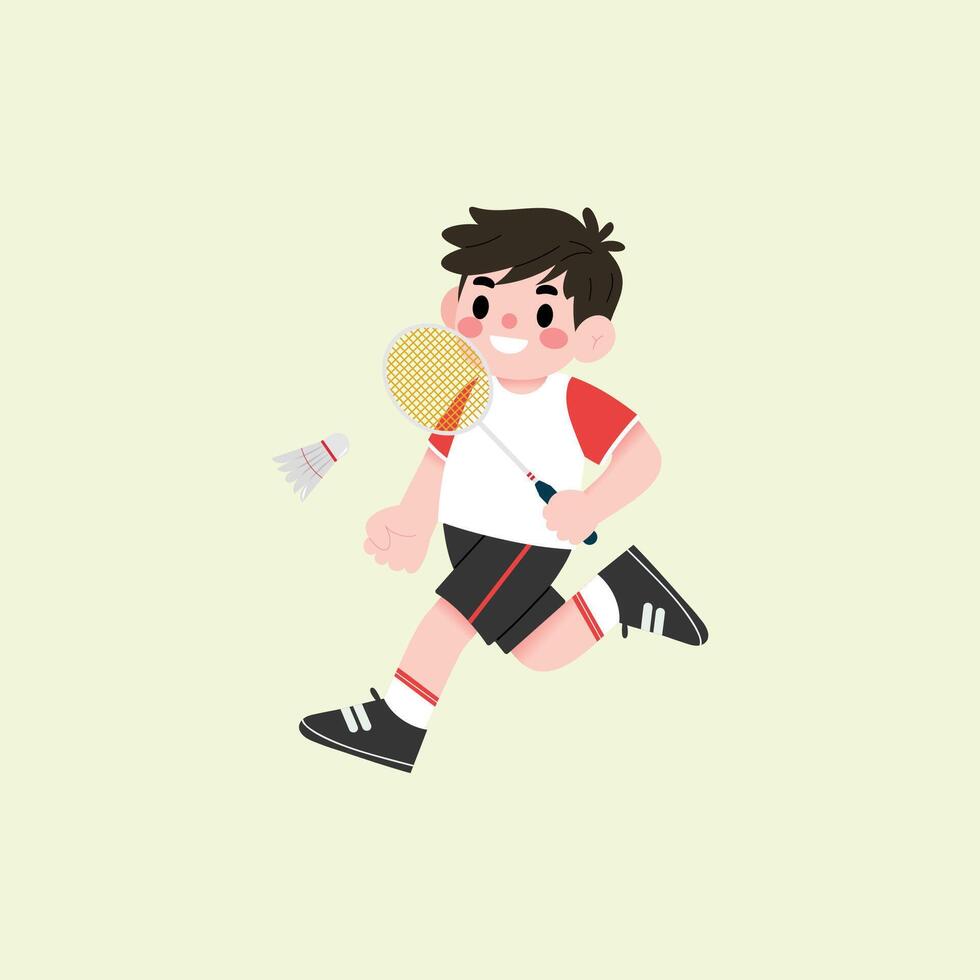Illustration of a boy playing badminton vector