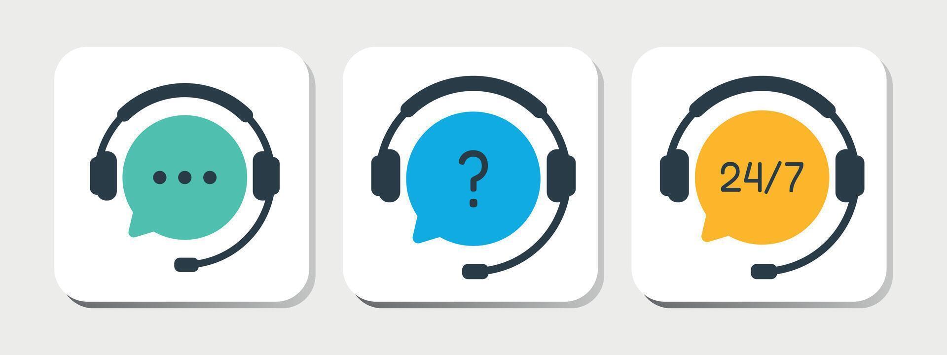 Customer support service icon set. Chat icons. Call center symbols. Headset symbols. Hotline concept. Support service with headphones vector