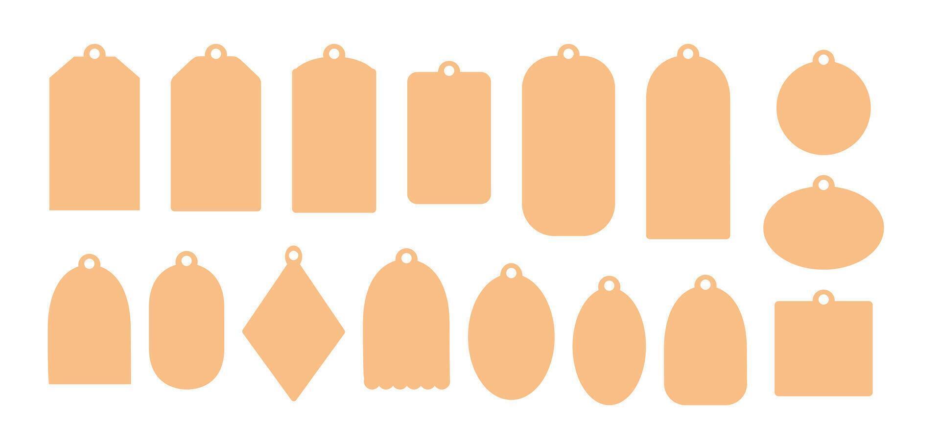 Gift tags set, blank printable stickers template collection hand drawn illustration in flat style, seasonal decorative elements, price tags mock up to showcase art ideas vector