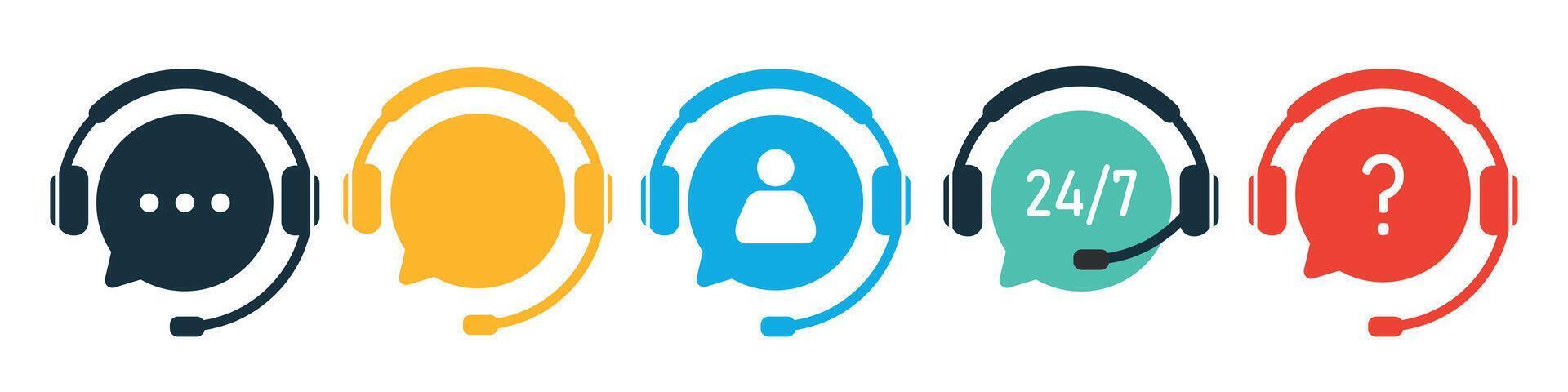 Customer support service icon set. Chat icons. Call center symbols. Headset symbols. upport service with headphones. Hotline concept. vector