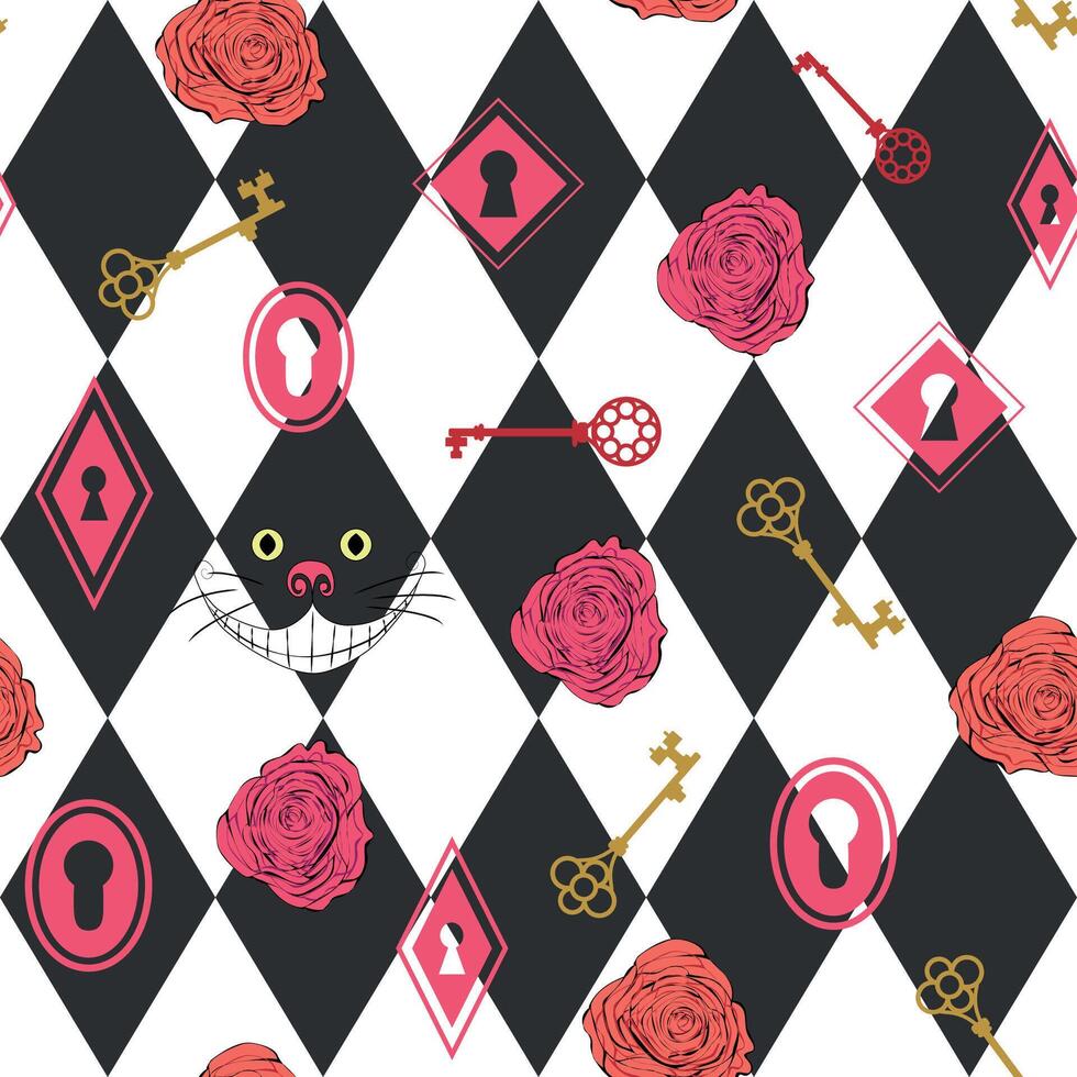Alice in Wonderland seamless pattern vector