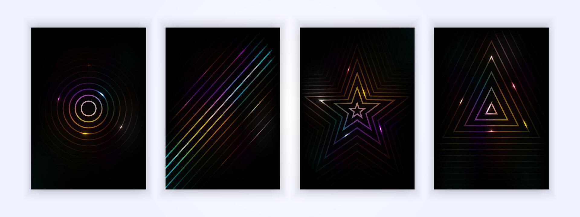 gradient cover, minimalist cover design, simple colorful line shape illustration with glow in the dark effect vector