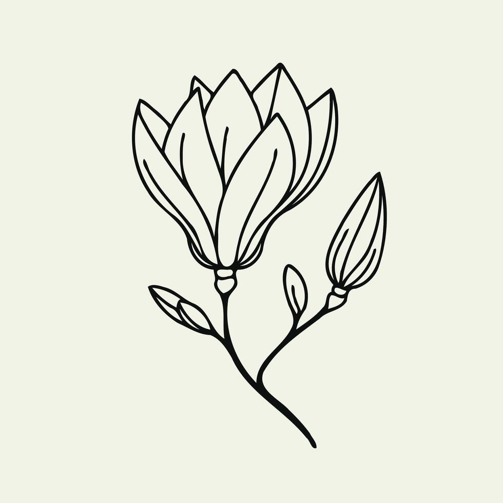 A drawing of a flower with leaves, Lisianthus flower leaf hand drawn design vector
