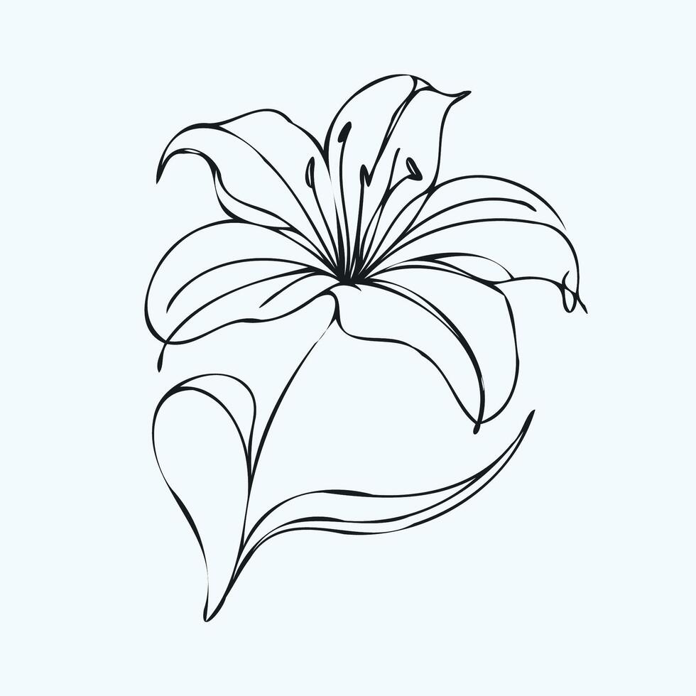 A black and white drawing of a lily, Natures Elegance Black Logo with Monochrome Botanical Design Botanical Harmony Elegant Black Icon Featuring Sleek Florals vector