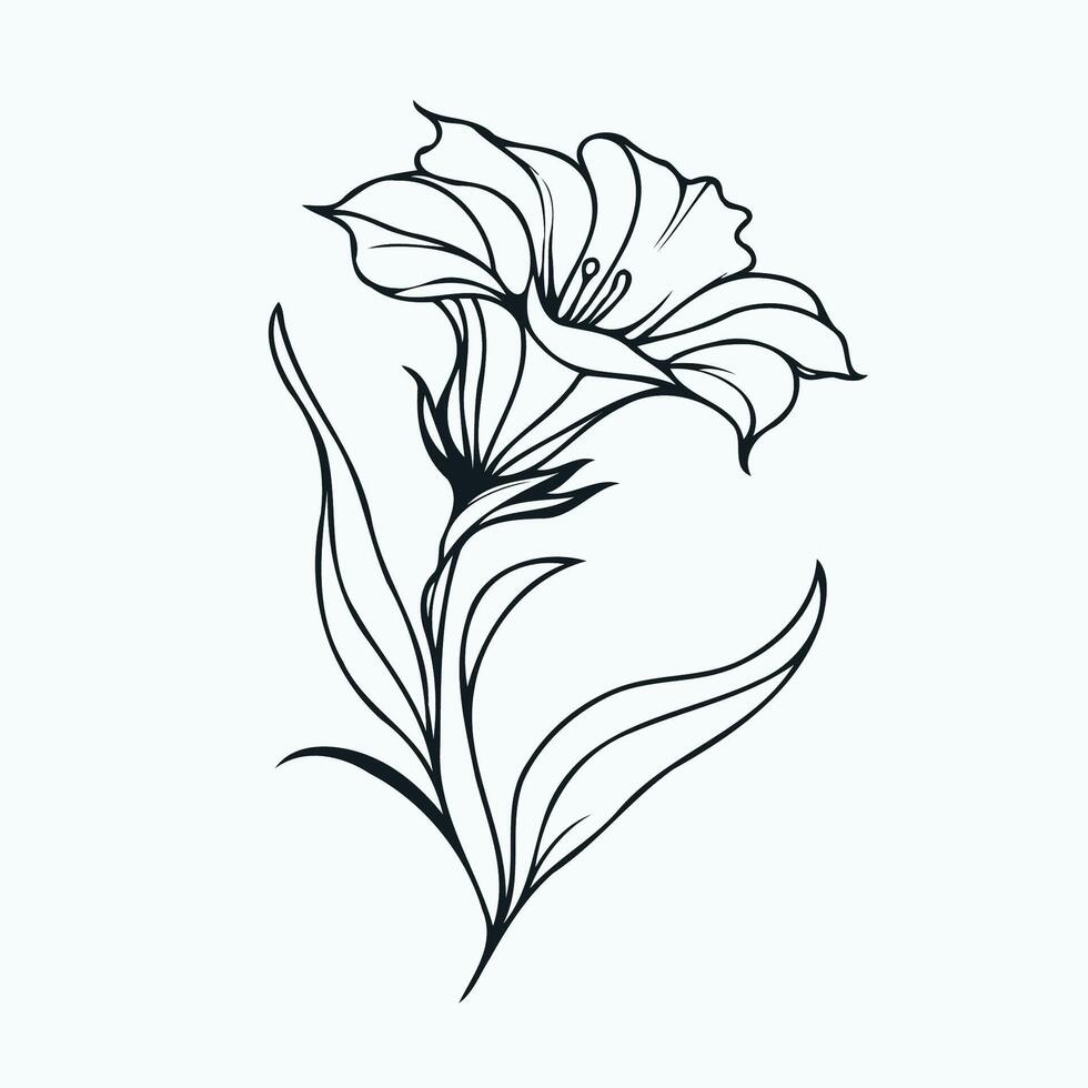 A black and white drawing of a flower, bluebell flowers in hand drawn style illustration. isolated. Doodle. Plants in black and white. vector